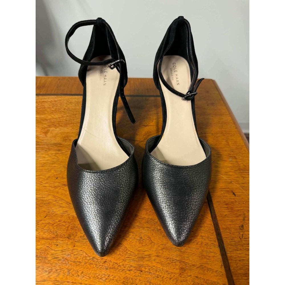 Cole Haan Womens 11B Black Pump d'Orsay Metallic Suede Ankle Strap W00442
